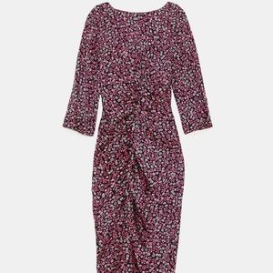 Zara Multicolored Floral Print with Ruching Dress